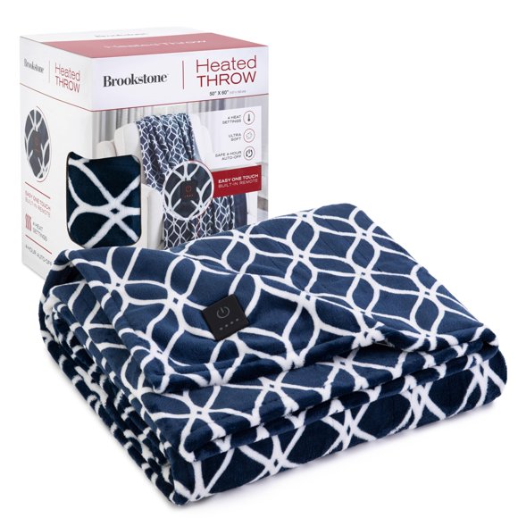 Manta eléctrica Brookstone de felpa con calefacción, color azul