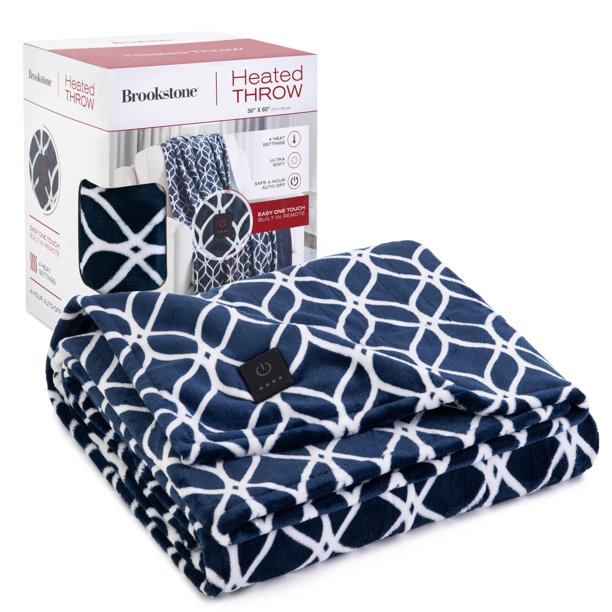 Manta eléctrica Brookstone de felpa con calefacción, color azul