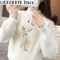 thumbnail image 4 of Nuevo suéter de cuello alto navideño con bordado de ciervo para mujer, jersey de cachemira sintética de visón, jersey cálido, elegante, para fiestas nocturnas y año nuevo, 4 of 5