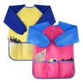 thumbnail image 2 of 2 Pack Kids Children Artist Painting Aprons Long Sleeve with 3 Pockets Kitchen Work Apron Cooking Apron Set Cooking Sleeves Protective Sleeves Oil Resistant Comfortable Wear Kitchen Apron Chef Apron, 2 of 4