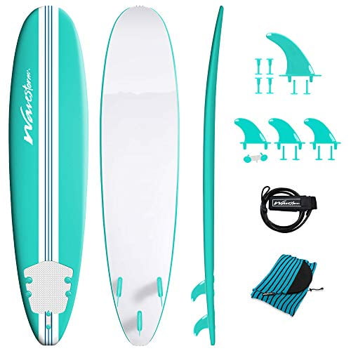 Wavestorm 8ft Surfboard // Foam Wax Free Soft Top Longboard for Adults and Kids of All Levels of Surfing 