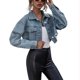 thumbnail image 4 of Txlixc Chaqueta de vaquero corta para mujeres, manga larga casual para adultos, dobladillo desgastado y solapa Txlixc  moda, 4 of 8