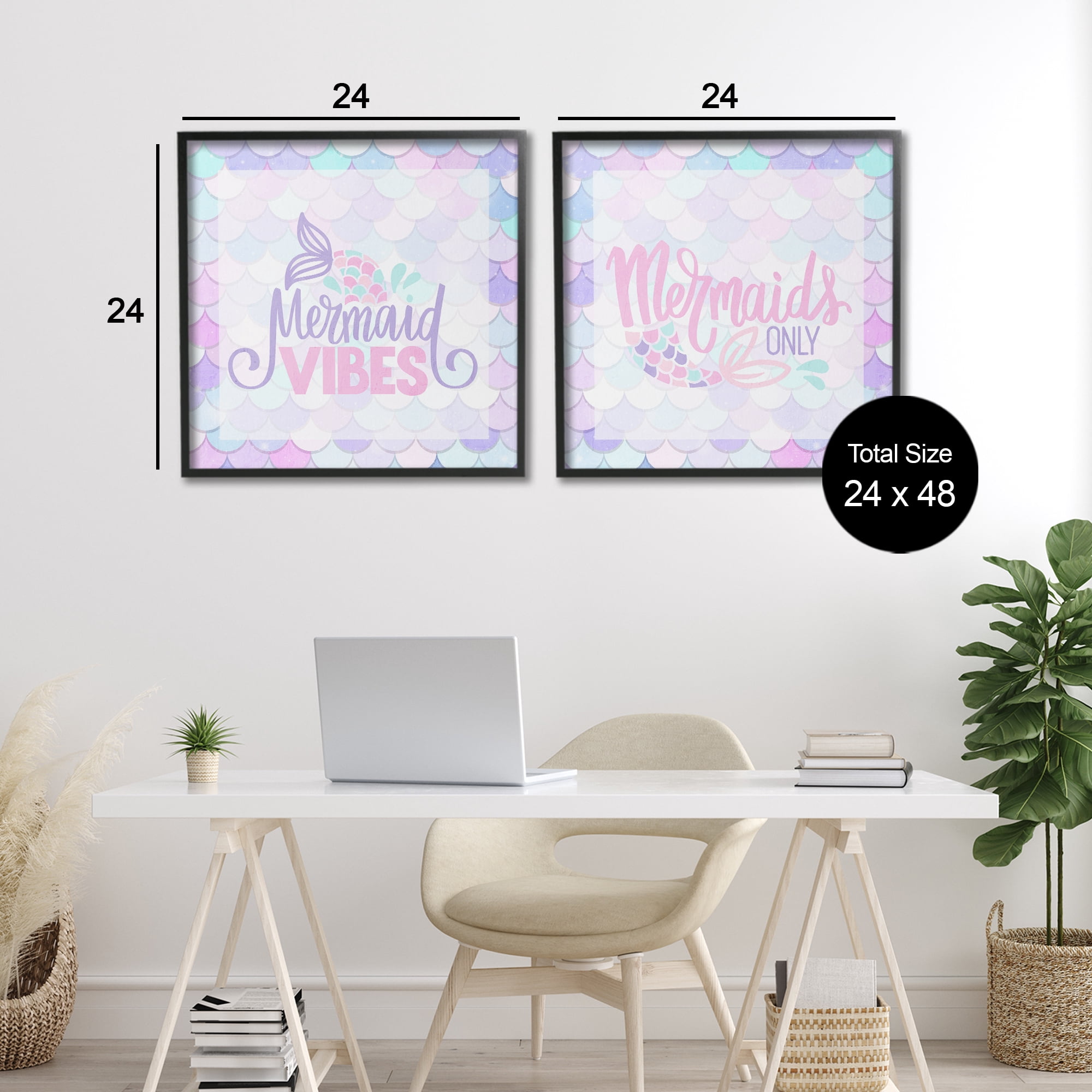 Dreamy Mermaid Phrases with Scales 2 Piece Black Framed Giclee Art Set, design by Kim Allen