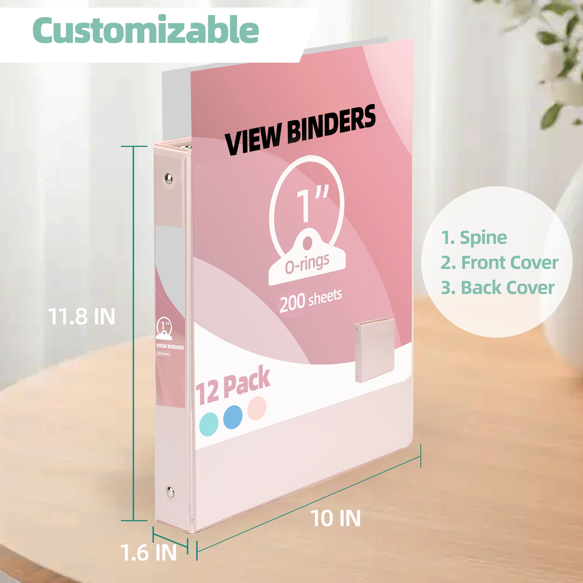 Deli 3 Ring Binders,1" Economy Round Ring View Binders with 2 Interior Pockets for Office,Home, and School Use,200 Sheets, 12-Pack (Mixed Color)