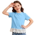 thumbnail image 6 of Girls T-Shirts Short Sleeve Cute Lace Hem Crewneck T Shirts Casual Summer Tops Girl Tops Size 11-12 Years, 6 of 7