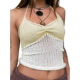 thumbnail image 2 of Gupgi Women Halter Crochet Tops, Sleeveless Knit Tank Tops Contrast Color Slim Fit Ruched Vest, 2 of 6