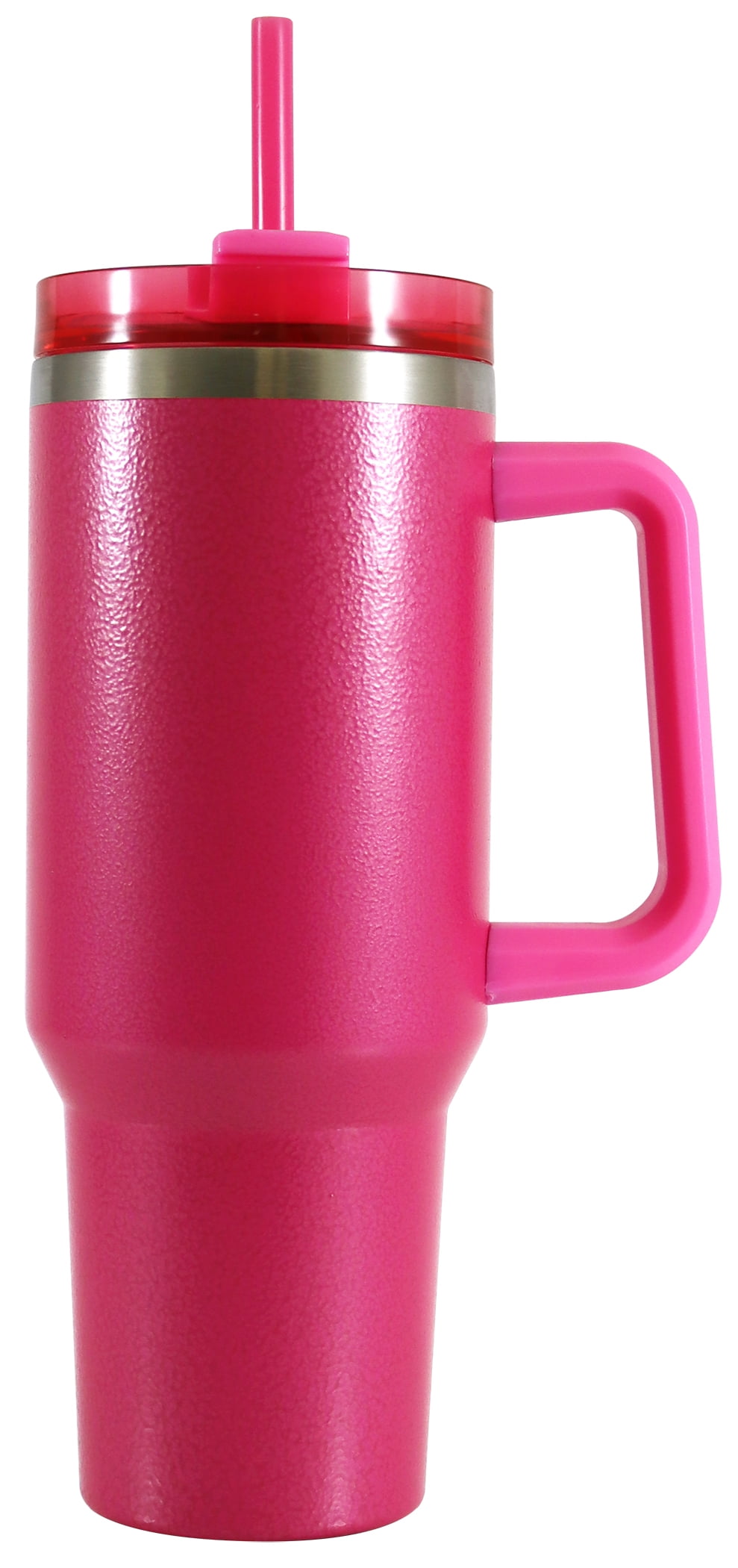 Mainstays 40 oz Stainless Steel Tumbler with Straw and Handle, Double Wall Insulated, Pink Hammertone