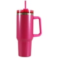 thumbnail image 2 of Mainstays 40 oz Stainless Steel Tumbler with Straw and Handle, Double Wall Insulated, Pink Hammertone, 2 of 7
