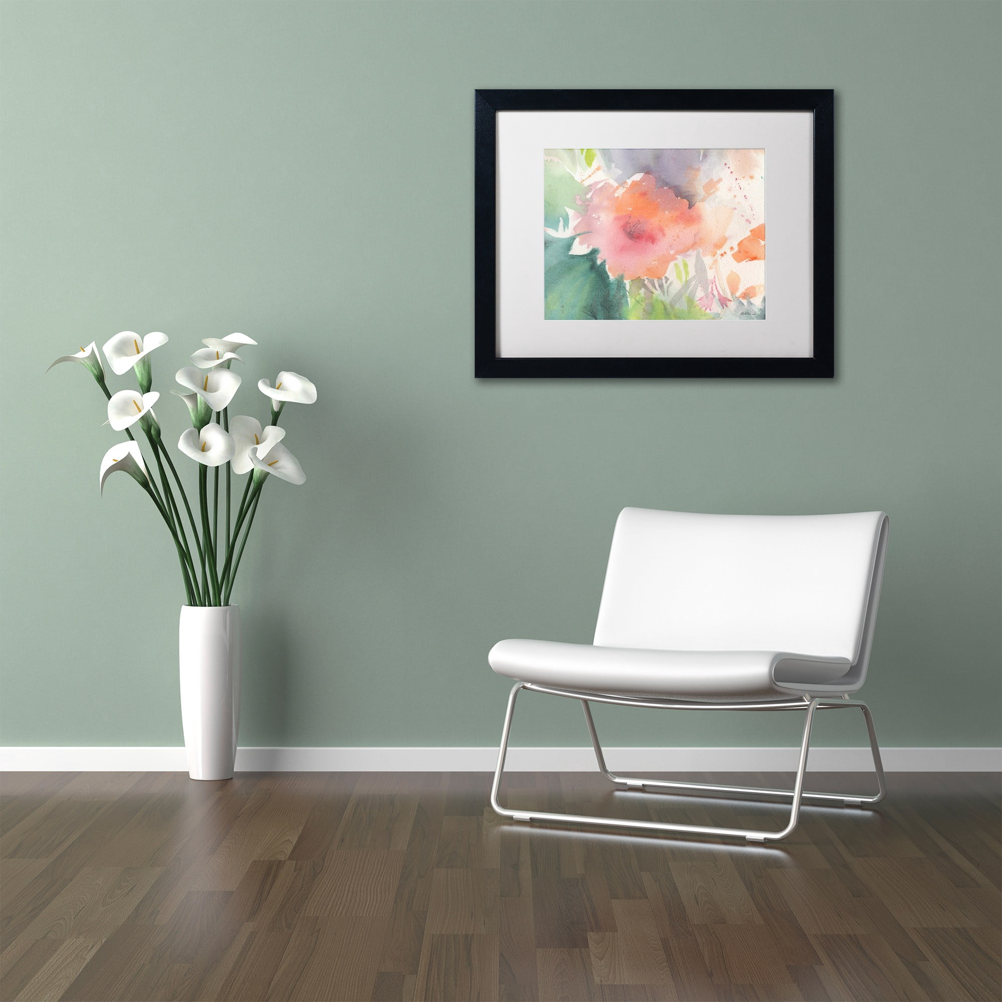 Trademark Fine Art "Coral Blossom" Canvas Art by Sheila Golden, White Matte, Black Frame