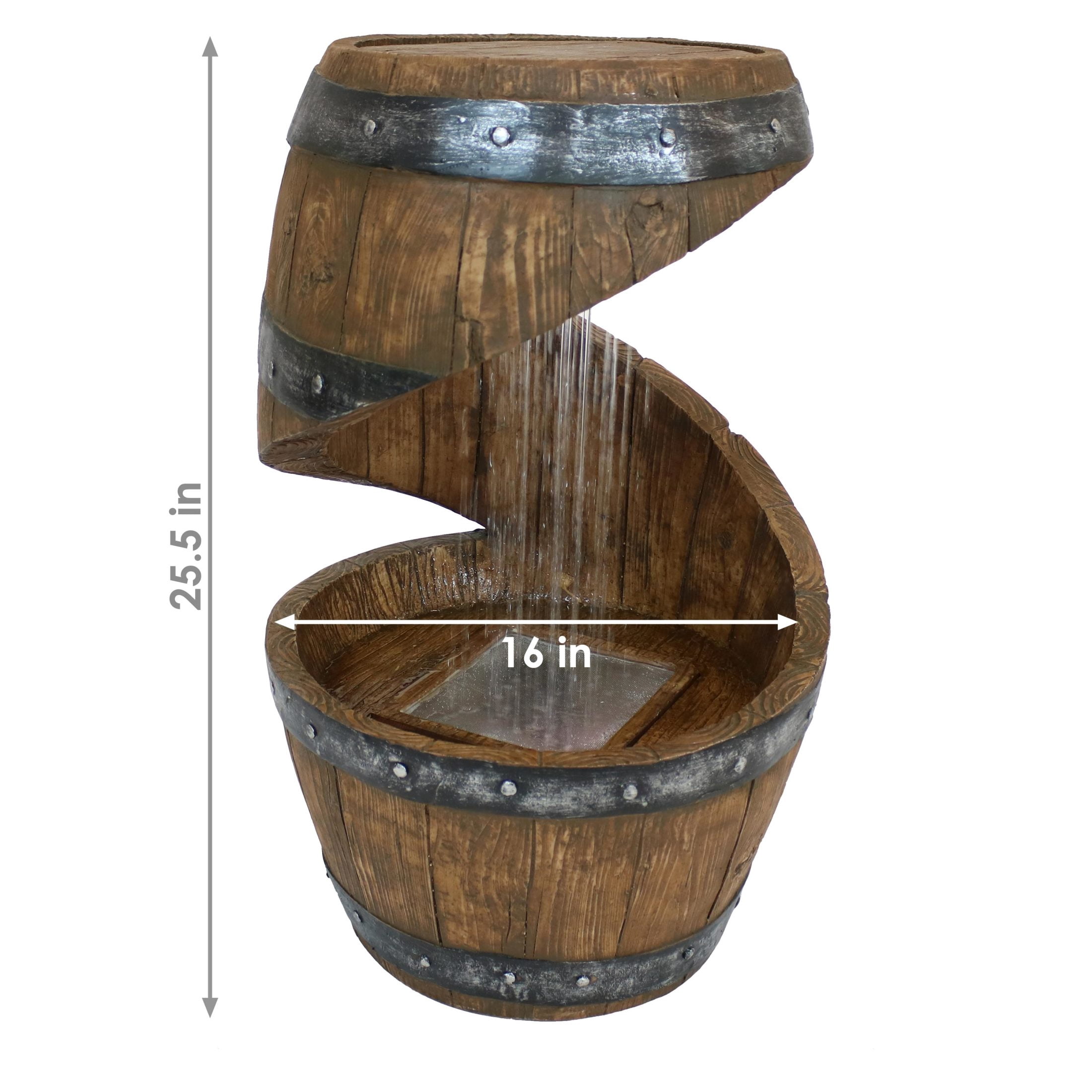 Sunnydaze Spiraling Barrel Resin Outdoor Water Fountain with Light