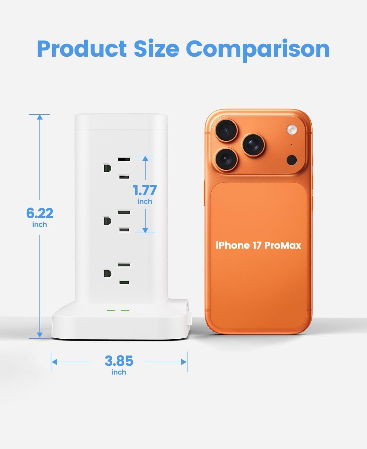 Tower with Surge Protector 1800J, Fast Charging Tower PD20W USB-C Ports with 12 AC Outlets, 10ft Extension Cord for Home Office Dorm Room, White