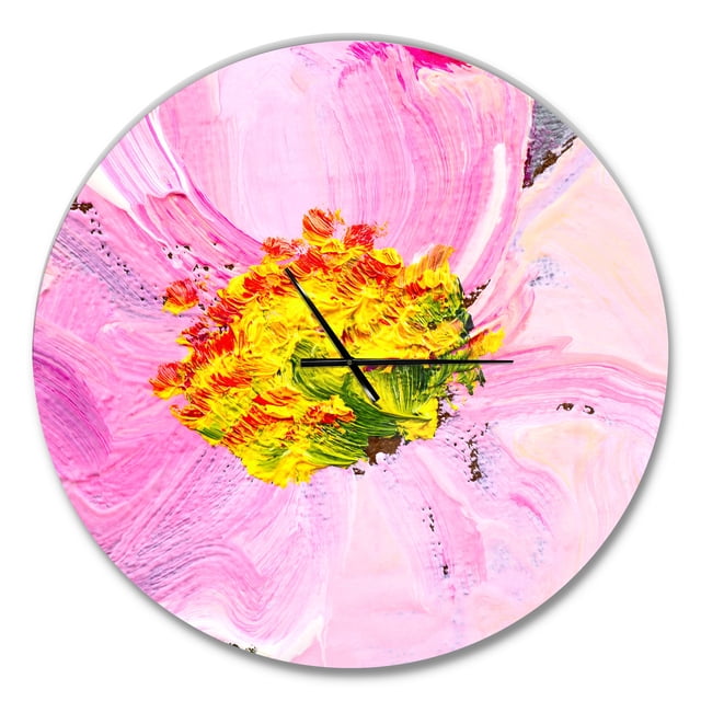 Designart 'Pink Flower Oil Painting ' Farmhouse wall clock