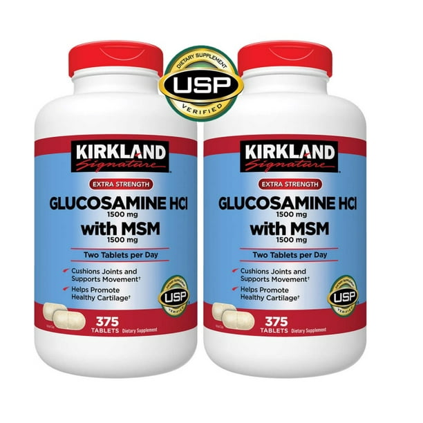 2 Pack KS Extra Strength Glucosamine HCI 1500mg, With MSM 1500 mg 375