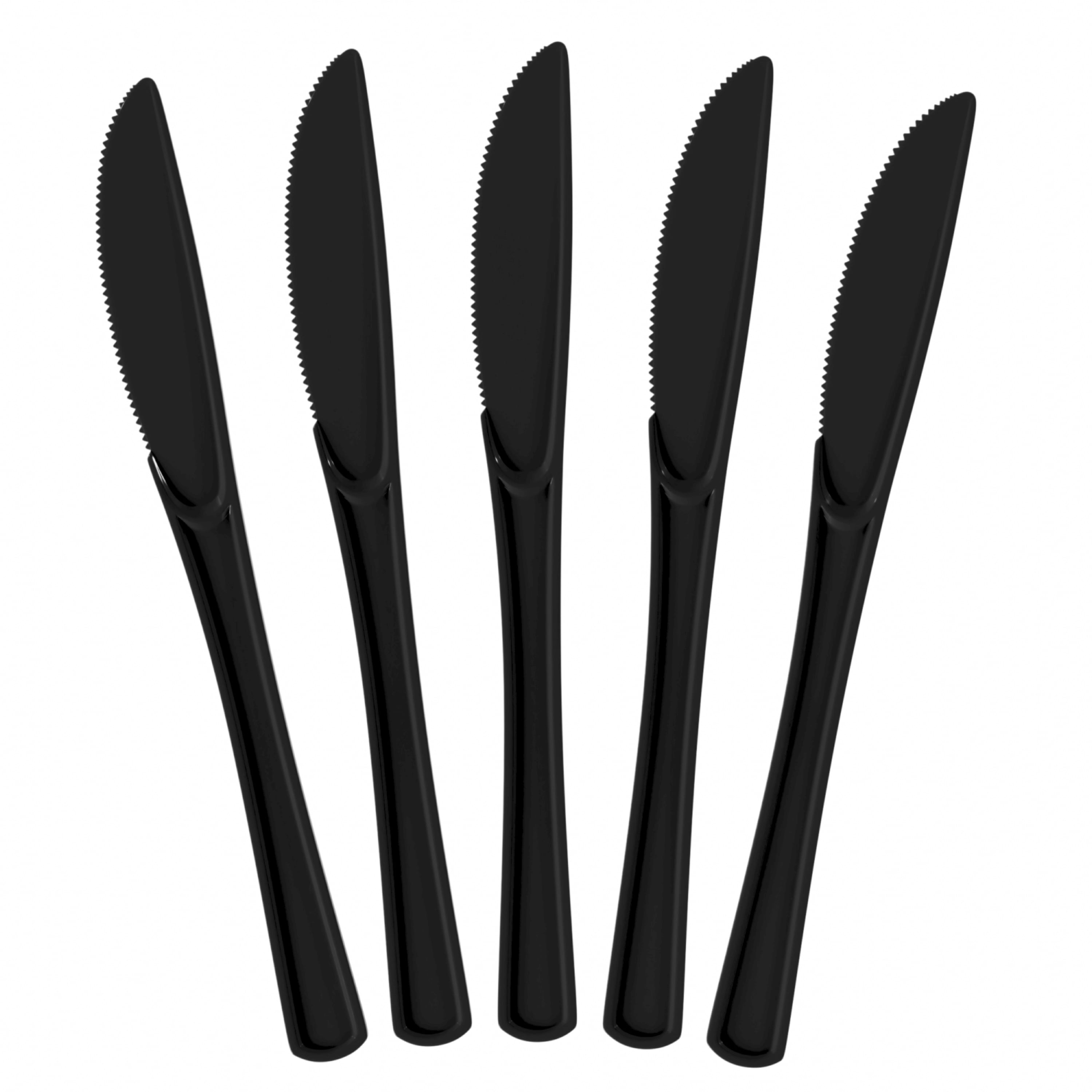 Exquisite Disposable Knives - 100 Black Plastic Knives - Black Party Supplies