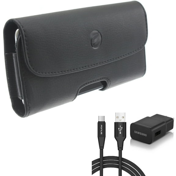 6ft USB Cable Type-C Fast Home Charger with Holster Leather Case Belt Clip for Samsung Galaxy A71 5G A70 A52 5G A42 5G A32 5G A21 A13 5G A12 5G A11 A03s A02s