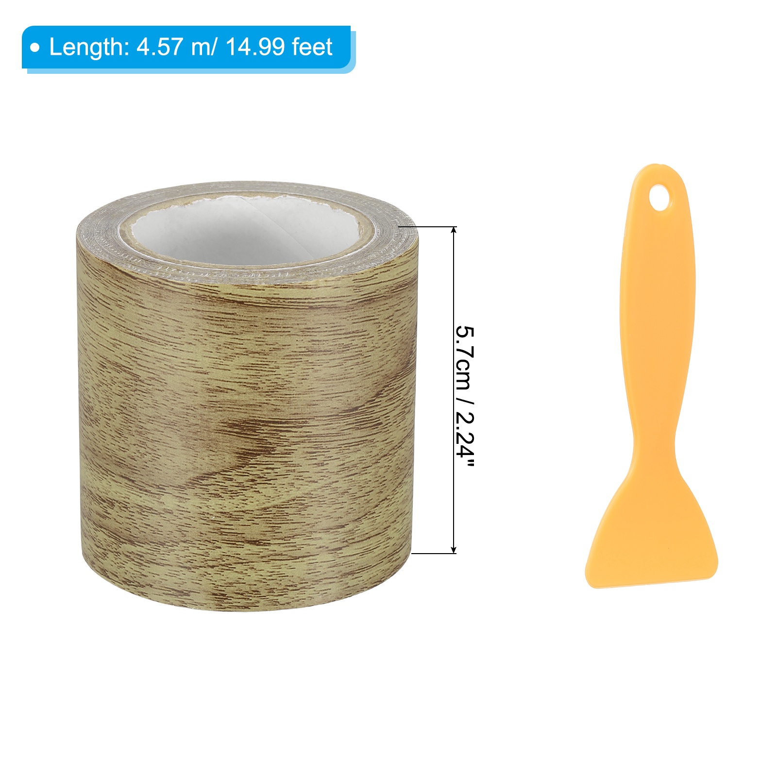 Uxcell Wood Grain Repair Tape 2.2" x 14.99' Self Adhesive Realistic Textured Repair Tape Patch with Scraper Brown Oak