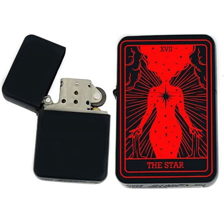 Tarot Card - 24 Major Arcana Cards Available Unique Collectible Gifts Infinity Black Matt Windproof Lighters! (The-Star Red)