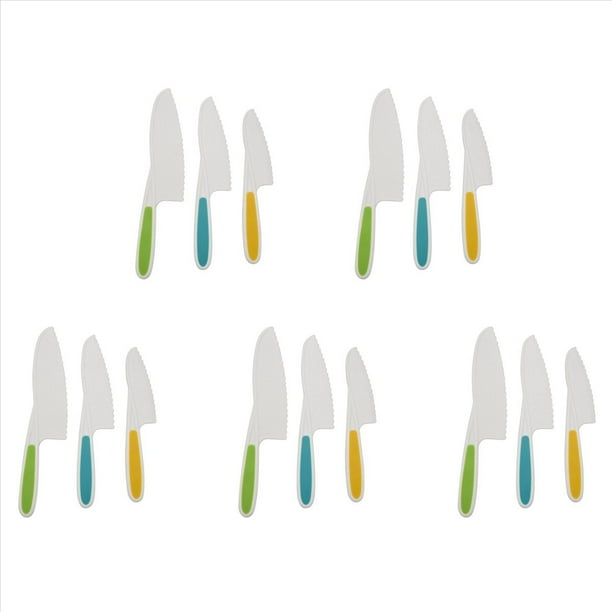 Cuchillos para NiñOs Juego de Cuchillos para Hornear de Cocina de Nailon de 15 Piezas, Cuchillos de Cocina para NiñOs, Agarre Firme, Bordes Dentados