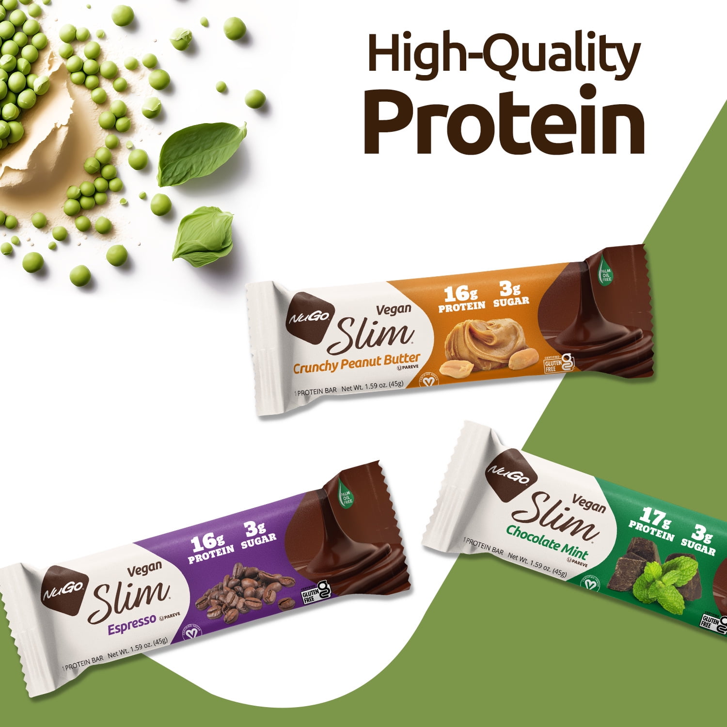 NuGo Slim Dark Chocolate Espresso, 16g Vegan Protein, 3g Sugar, 7g Fiber, 170 Calorie, Low Net Carbs, Gluten Free, 24 Count