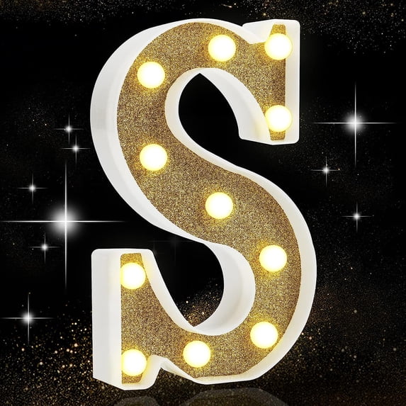 LED Marquee Letter Lights, Light Up Golden Letters Glitter Alphabet Letter Sign Battery Powered for Girls Gifts Birthday Wedding Christmas Party Bedroom Baby Shower Decorations, Golden Letter S