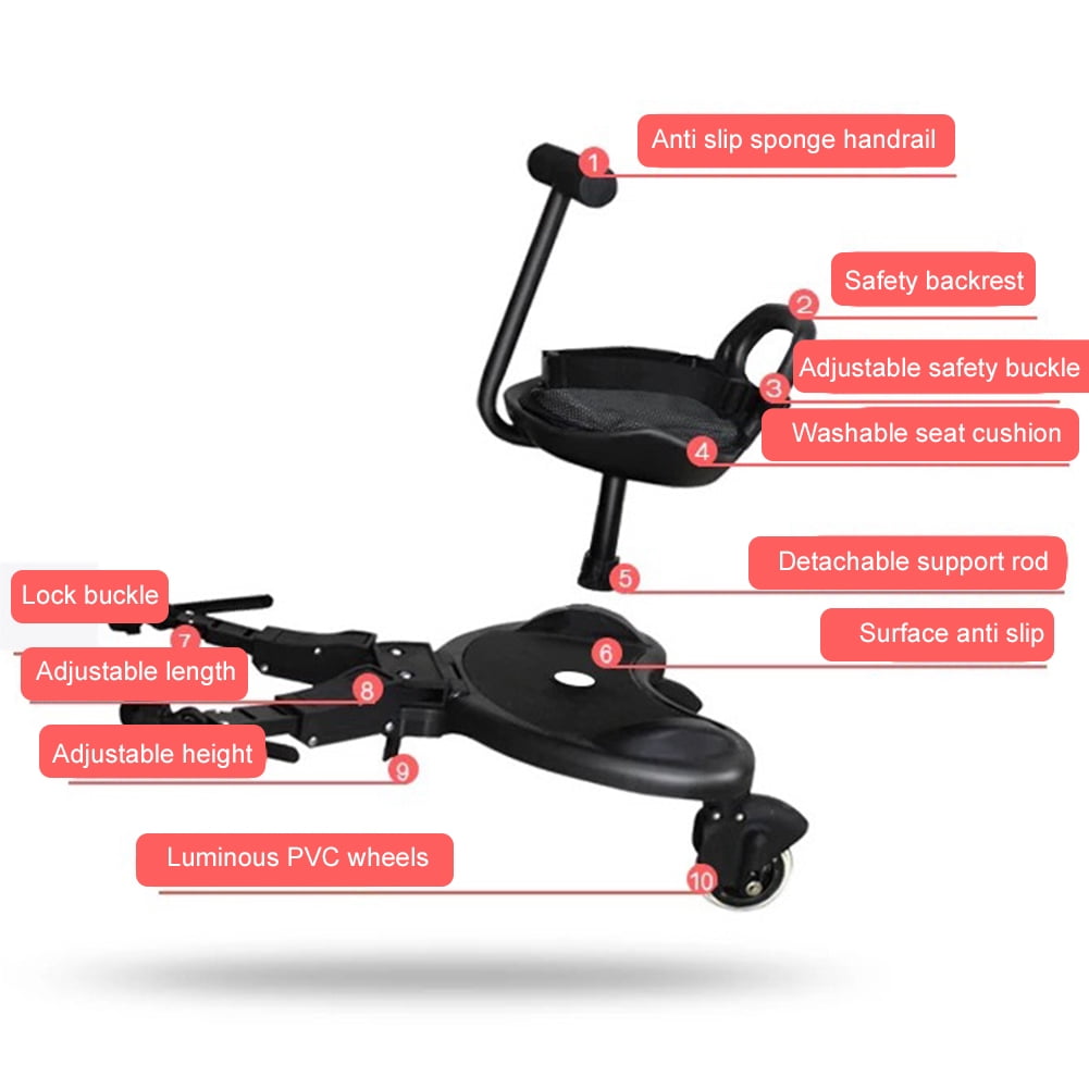 golytefs Universal Stroller Board Adapter 2-in-1 Non-Slip Adjustable Step Stand Ride-On Pedal Attachment with Detachable Seat Light-up Wheels Up to 55.11lbs