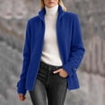 thumbnail image 2 of Women's Fleece Jacket Full Zip Long Sleeve Coat Stand Collar with Pocket,Lightweight Warm Fall Winter Daily Casual Comfy Wear,Blue,XL, 2 of 5
