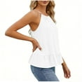 thumbnail image 5 of Otntypg Halter Tank Tops for Women Cute Summer Sleeveless Ruffled Blouses Loose Fit Casual Dressy Camisole Beach Vacation Outfit Clothes White S, 5 of 9