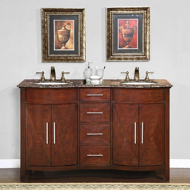 Silkroad Exclusive Double Sink 58 Inch Granite Top Vanity Cabinet Walmart Com Walmart Com