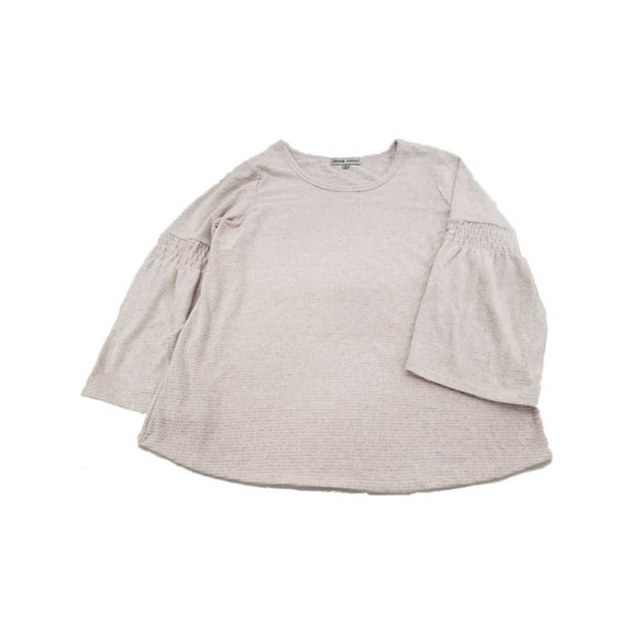 Womens Plus Grey & Light Pink Striped Long Ruched Sleeve Shirt Top Sweater 3X