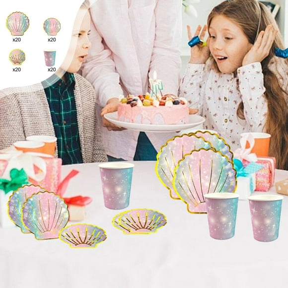 Wzzjkit Assiettes en Papier en Forme de Coquillages Serviette Assiettes en Papier Jetables Gobelet en Papier Serviette en Papier Ensemble de Vaisselle Fournitures de Fête d'Anniversaire Décoration de Vacances
