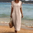 thumbnail image 7 of Dvprdro Crewneck Short Sleeve Cotton Linen Midi Dress for Women Side Pockets Loose A Line Summer Vacation Casual Solid, 7 of 7