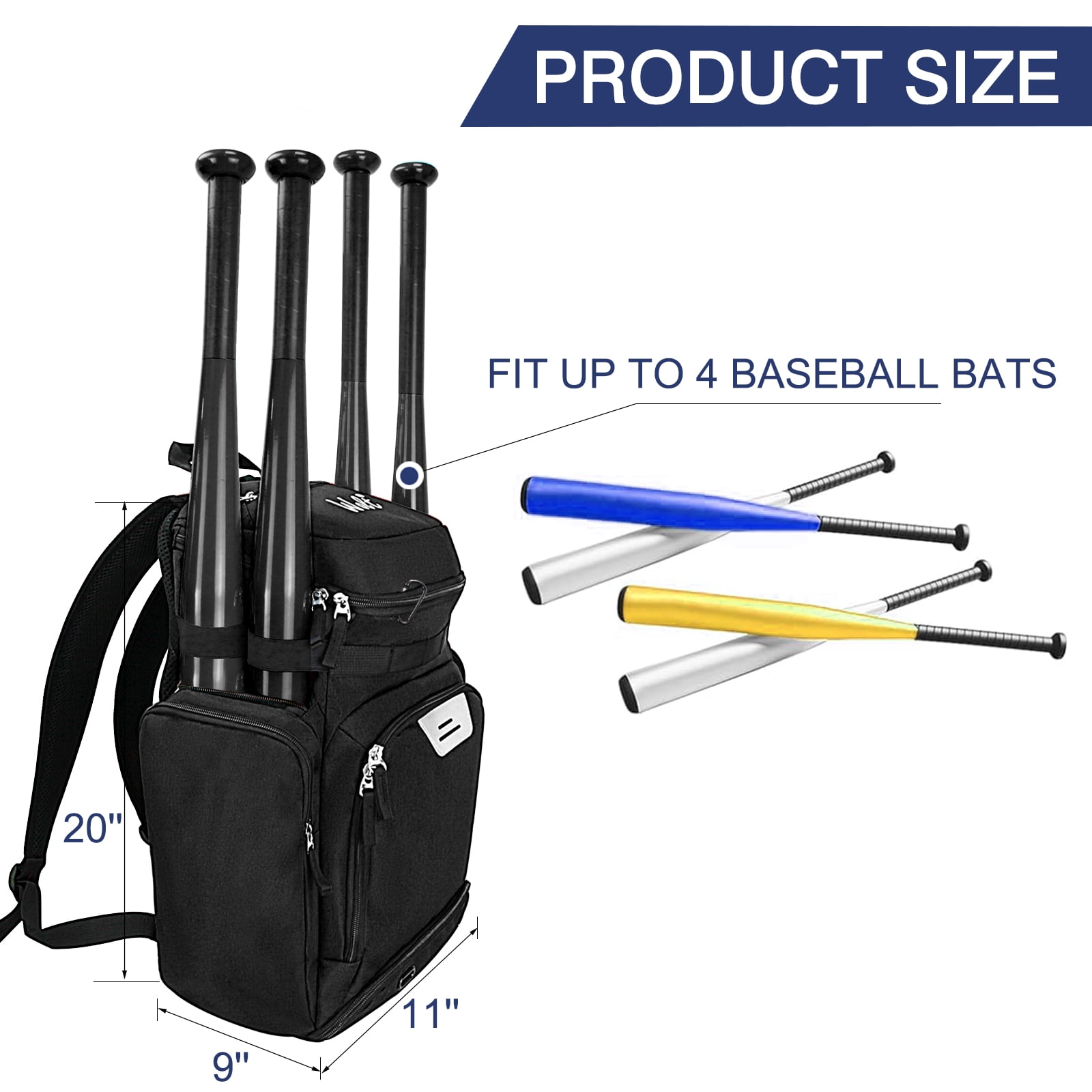 WOLT Pro Baseball Bag Backpack for Men Multifunctional Baseball Equipment Backpack for Sports Black