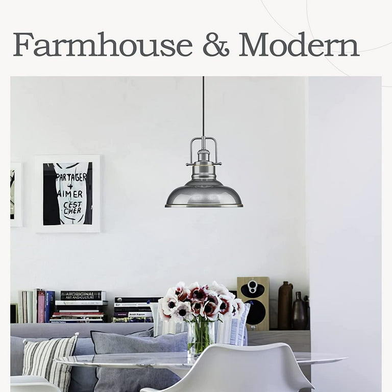 11 inch Farmhouse Pendant Light 1 Light Industrial Hanging Light Fixture Silver Finish Metal Dome Shade Metal Pendant Lamp Modern Silver Ceiling