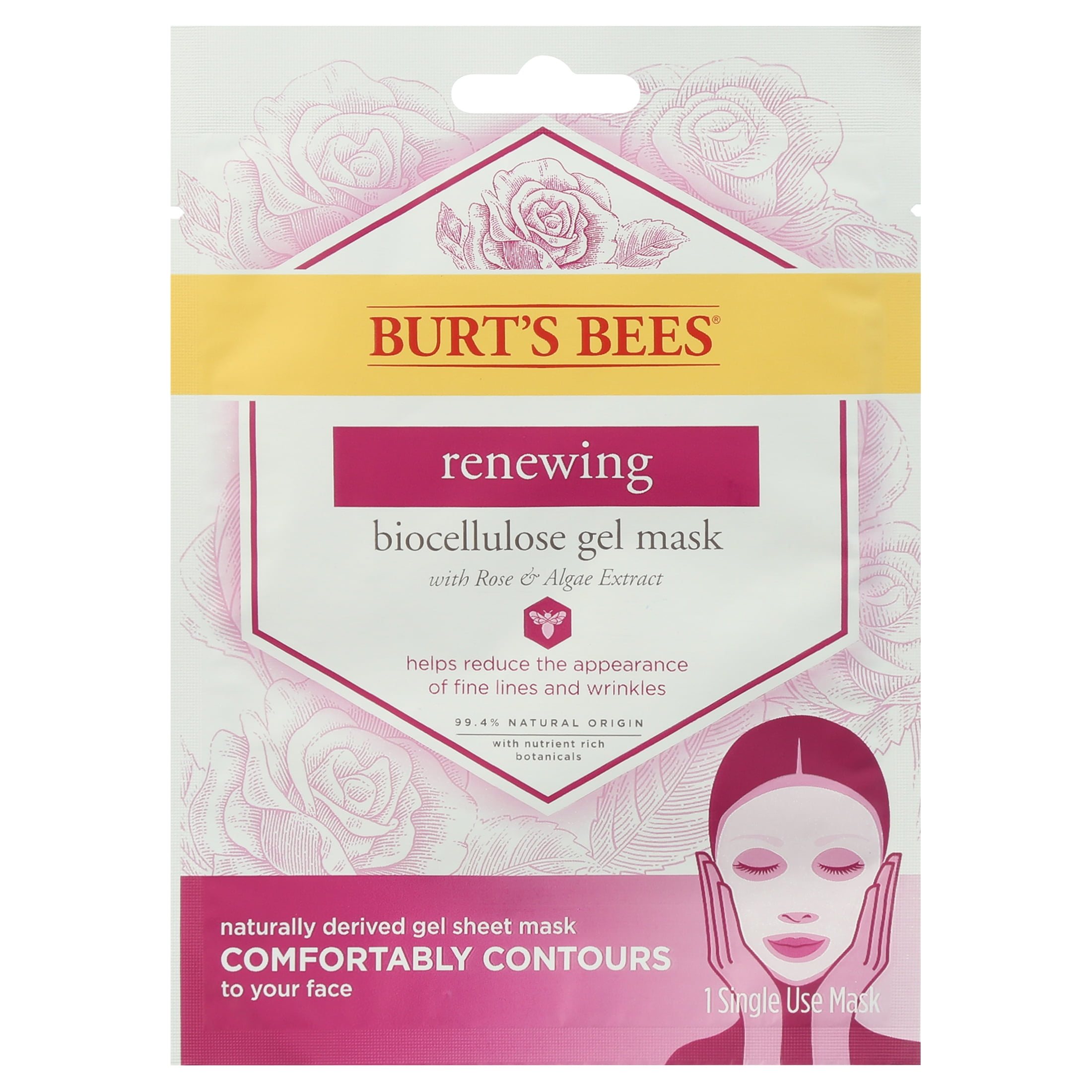Burt's Bees Renewing Biocellulose Gel Face Sheet Mask with Rose & Algae Extract