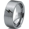 thumbnail image 1 of Tungsten Flash Thunder Lightning Bolt Band Ring 8mm Men Women Comfort Fit Gray Flat Cut Brushed Polished, 1 of 4