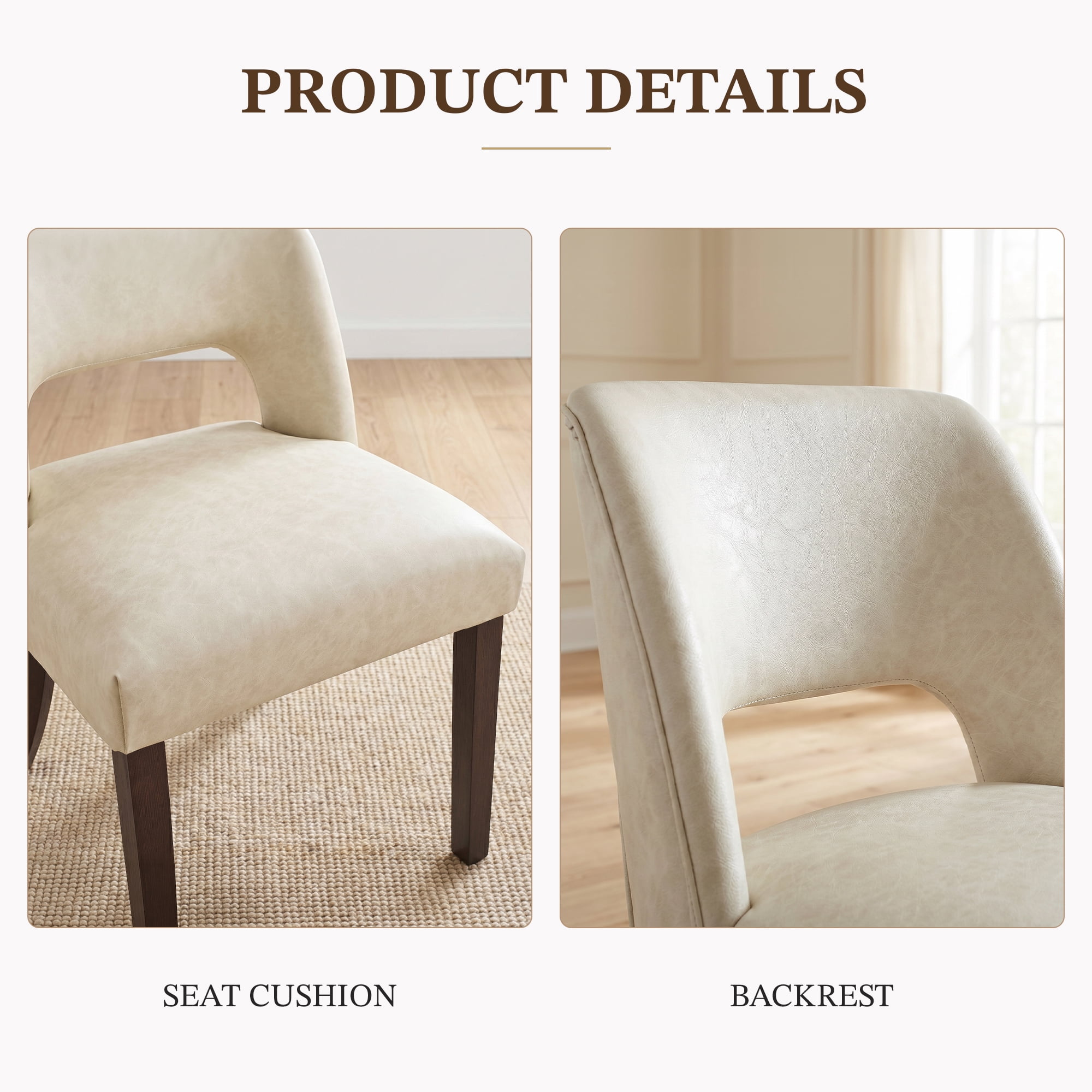 VKNOW Faux Leather 20.7" W Upholstered Dining Chairs Set of 2, Thick Foam Cushion Kitchen & Dining Room Chairs with Solid Wood Legs, Beige