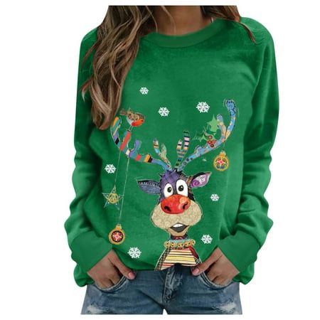 

Reindeer Sweatshirt Christmas Shirts for Women Women s Shirt Tshirts Long Sleeve Women s Casual Fashion Print Crewneck Pullover Top Pj Shirts Plus Size Pajamas Tops Holiday Shirts