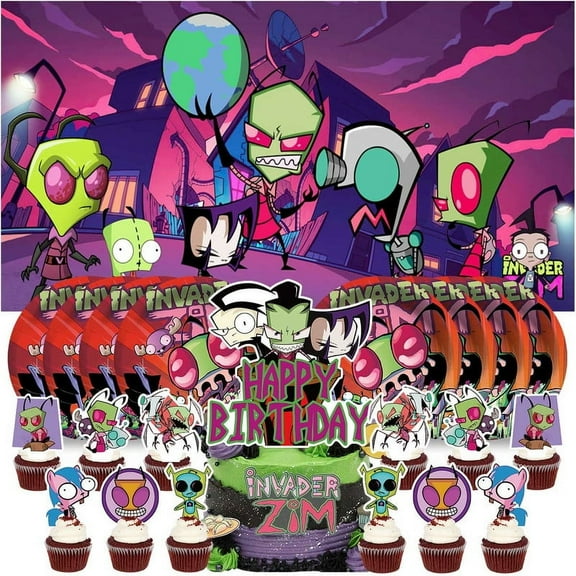 Invader Zim Party Supplies Decor Decorations Plates Movie Background Cake Topper Backdrop Banner