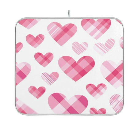

Seamless Pink Heart Pattern Dish Drying Mat Kitchen Mats Microfiber Counter Absorbent Dish Pad Drainer Rack