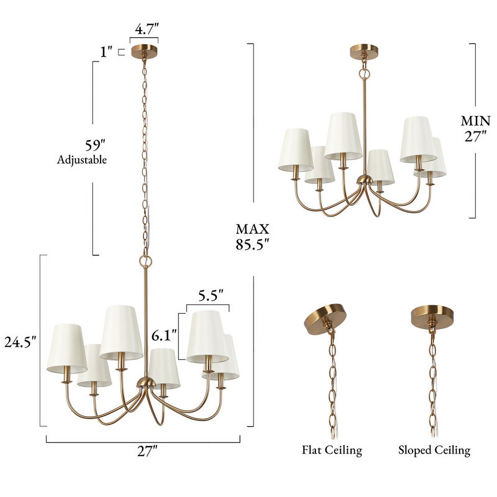 LNC 6-Light Gold and White Fabric Shade Candle Style Modern/Contemporary Chandelier