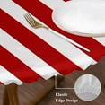 thumbnail image 5 of Red Striped Fitted Tablecloth with Elastic Edged, Round Table Cloth for Dining Table, Christmas Farmhouse Red White Stripes Waterproof Oil Proof Table Cover for Indoor Outdoor 55"-60", 5 of 9