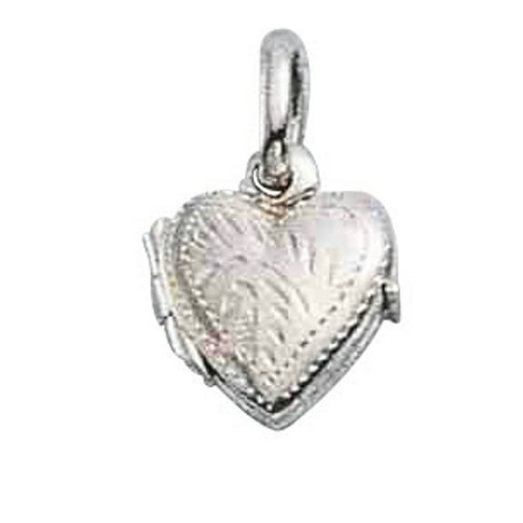 Sterling Silver 16" .8mm Box Chain Etched Heart Locket Pendant Necklace