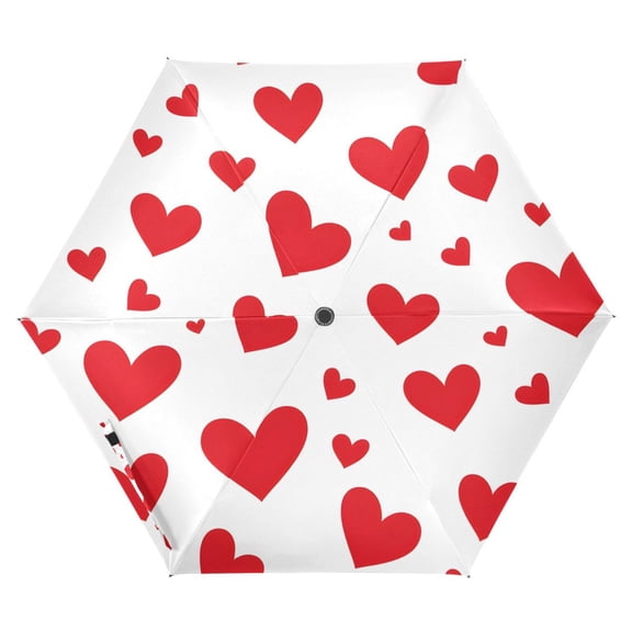 ALAZA Red Hearts UPF 50+ Compact Folding Umbrella for Rain Travel Umbrella Packable