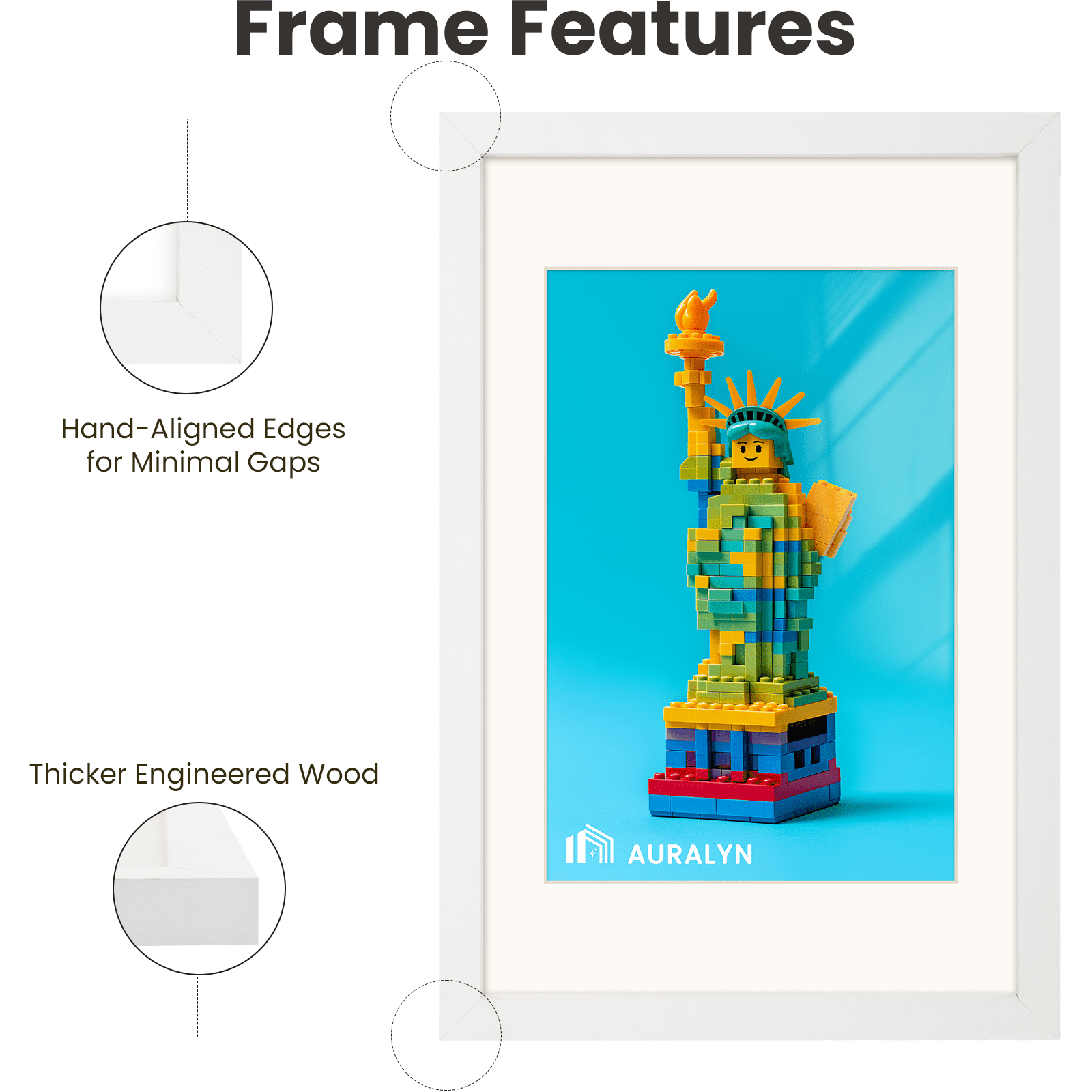 AURALYN 11x17 Picture Frames Set of 3 – Fits 8x12 with Mat or 11x17 Without Mat – Wood Grain, Easy to Hang, Finger-Friendly, Includes Hanging Kit (Wood Frames, 3 Pack)