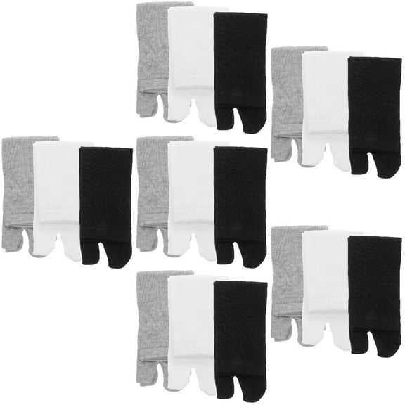 18 Pairs  of Elastic Polyester Cotton Tabi Toe Socks Women Toe Socks(Black, white and grey)