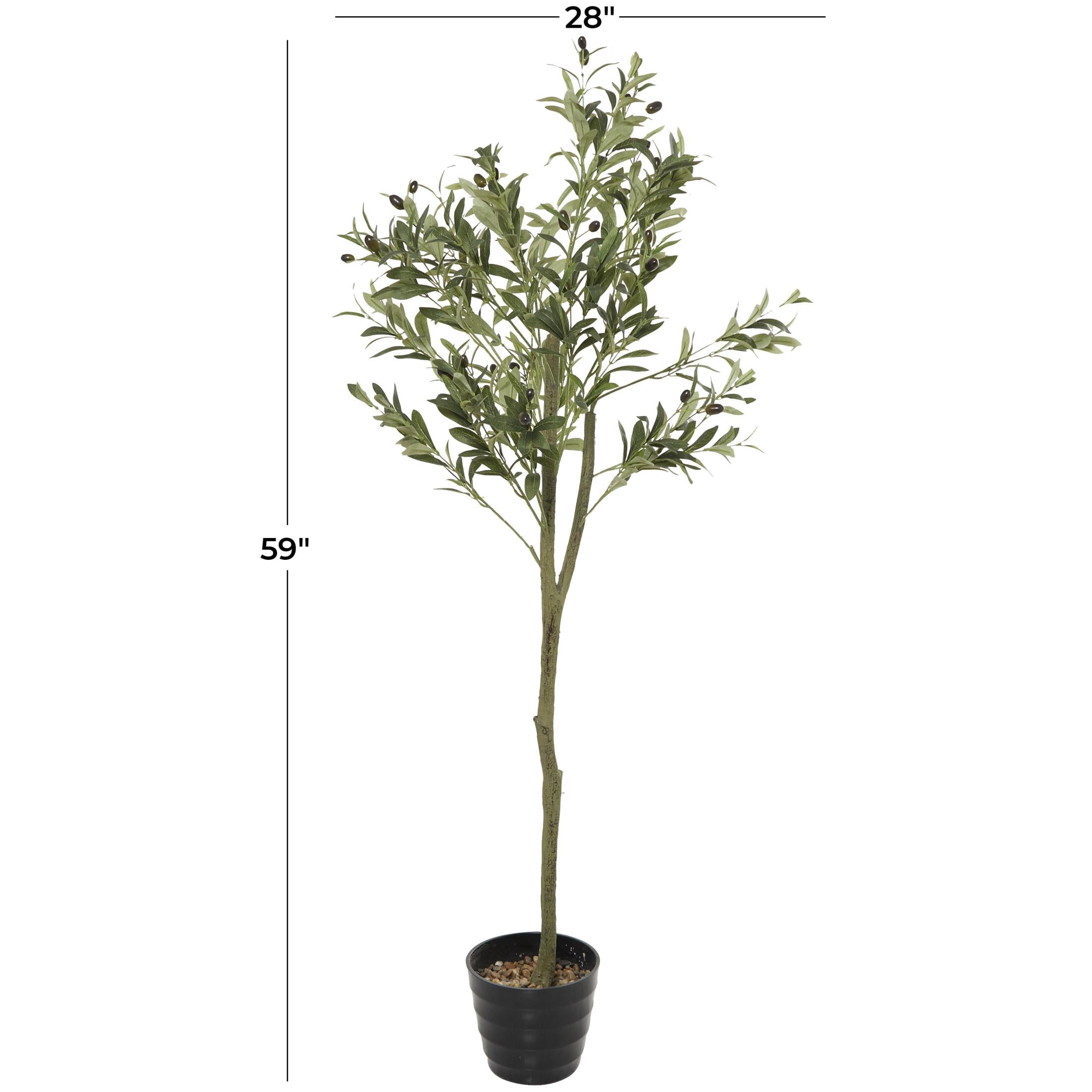 DecMode 59" Artificial Olive Tree in Realistic Leaves and Black Melamine Pot