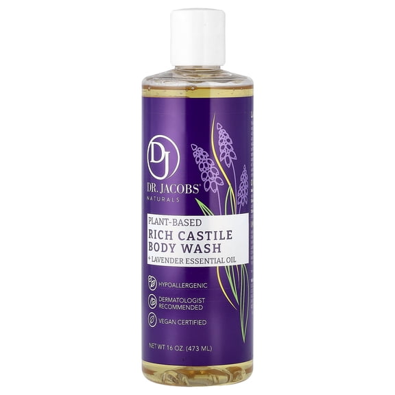 Dr. Jacobs Naturals Plant-Based Rich Castile Body Wash, Lavender Essential Oil, 16 oz (473 ml)