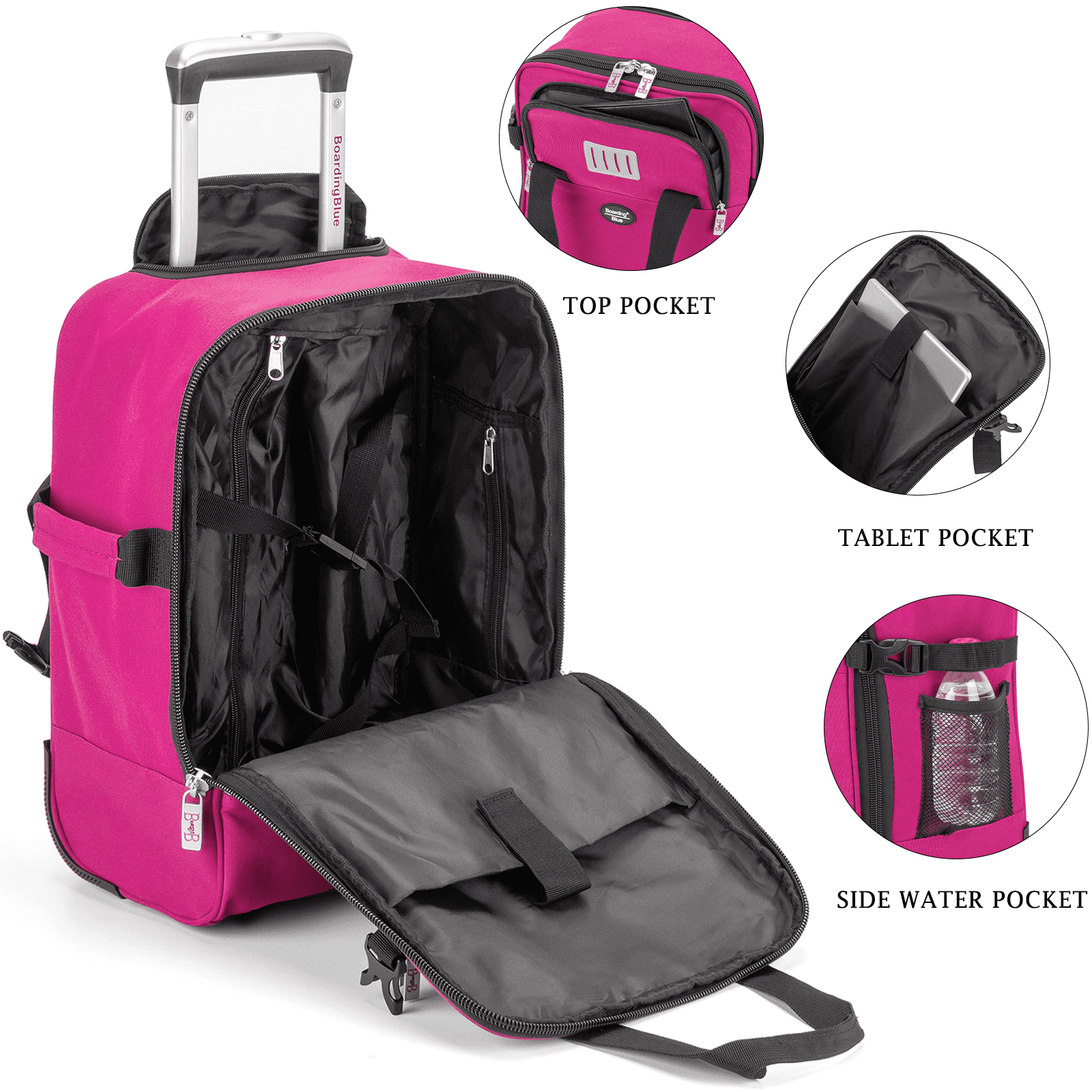 17x13x8 Inches JetBlue Airlines Rolling Personal Item Underseat Travel Bag - Suitable for Major Airlines including Spirit, Jetblue and Frontier- Duffel Bag Design (Fucsia)