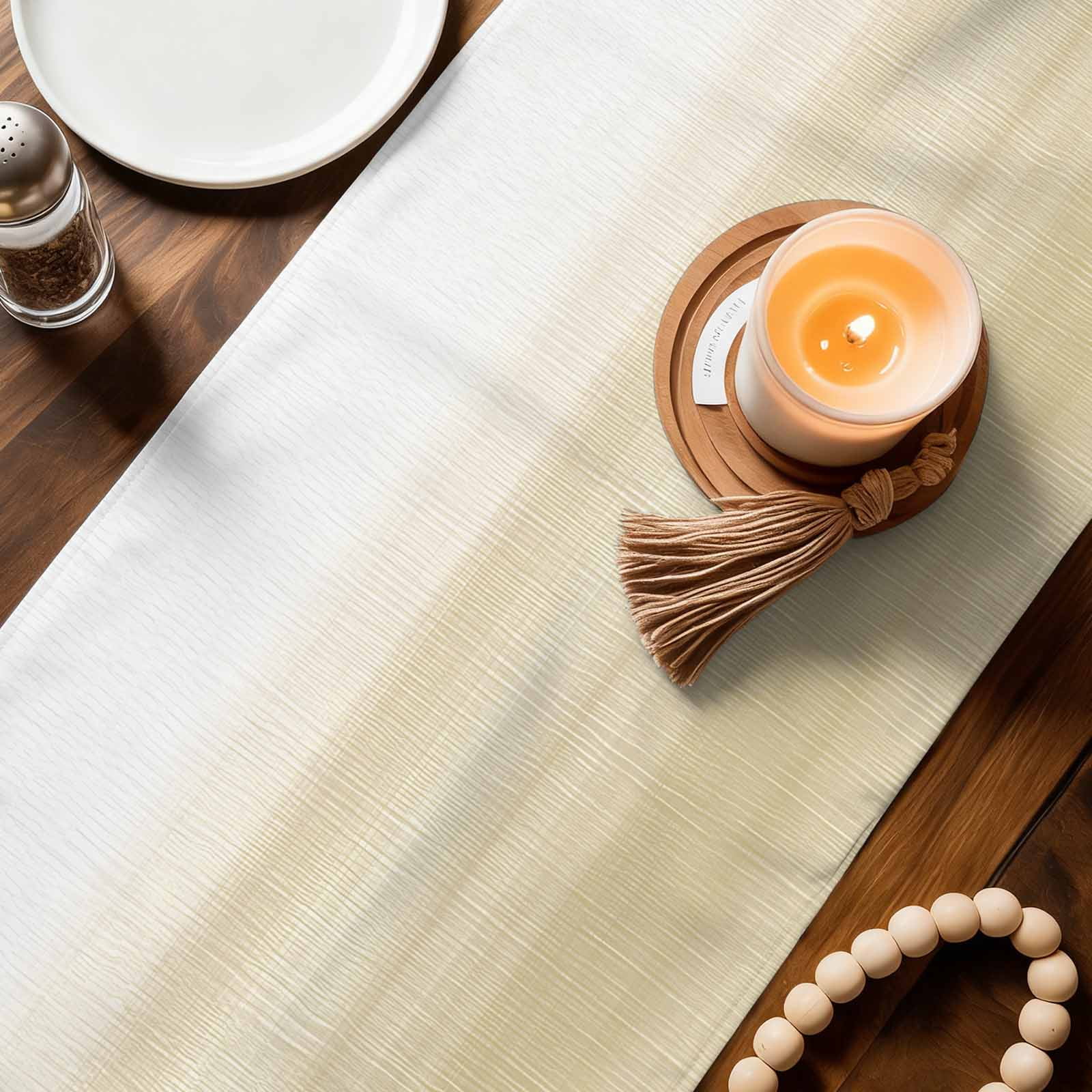 Beige White Stripes Table Runner, Farmhouse Modern Gradient Lines Washable Cotton Linen Table Runners 48 Inches Long, Dresser Scarf Runner for Nightstand/Coffee/End Tables 13''x48''