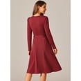 thumbnail image 4 of DARING DIVA Puff Long Sleeve Tie Waist Knee Length Dress S Wine Red, 4 of 6